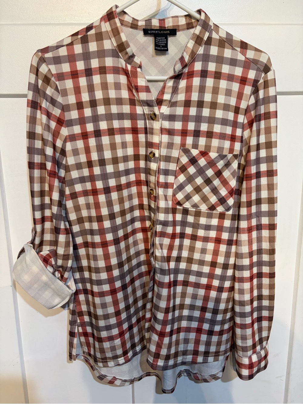 Robert Louis Cream, Brown & Red Plaid Button-Down Shirt